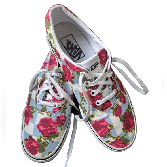 VANS checkerboard roses floral lace up Canvas Low Skate sneakers coastal 7.5 - Picture 5 of 10